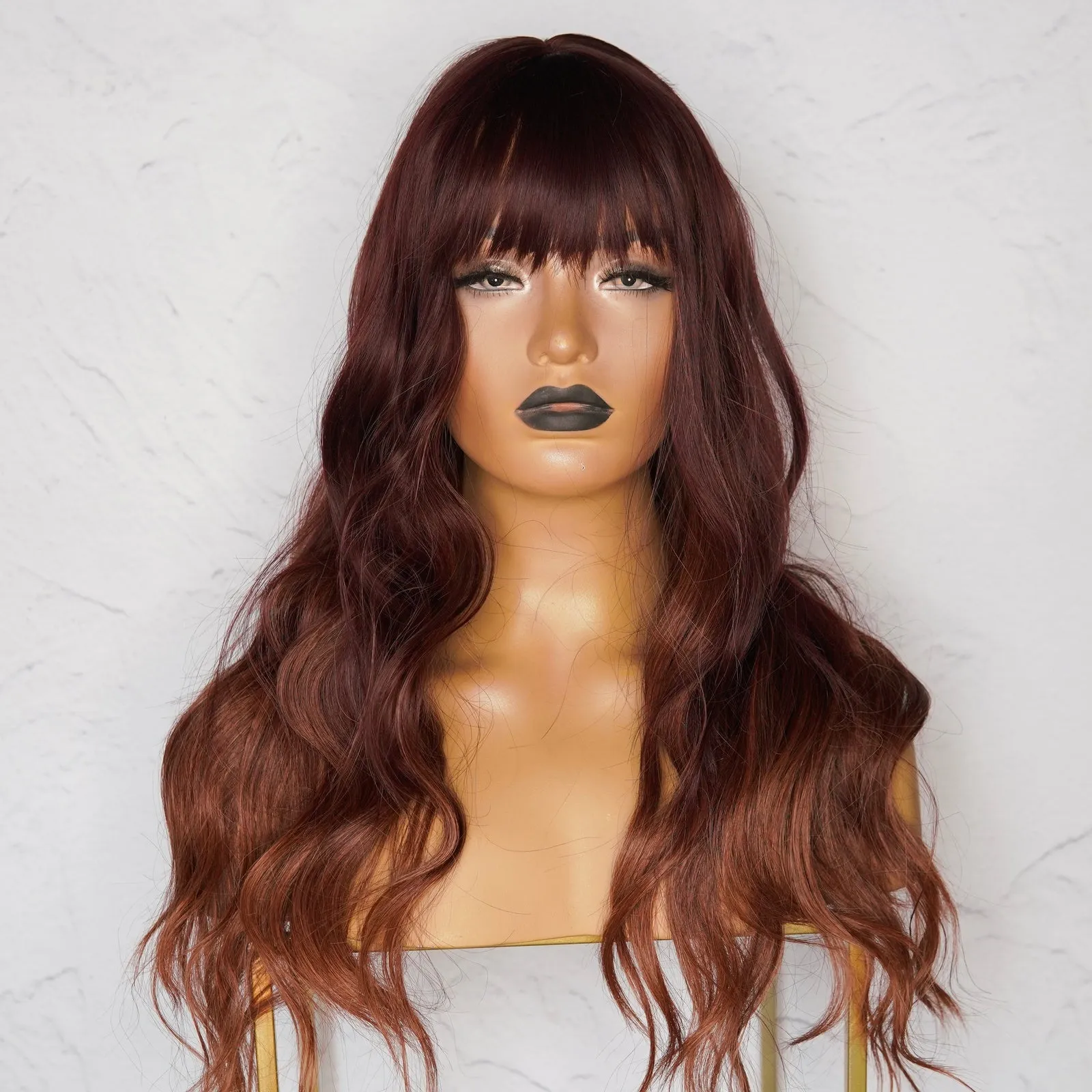 AUTUMN Mahogany Brown Ombre Fringe Wig