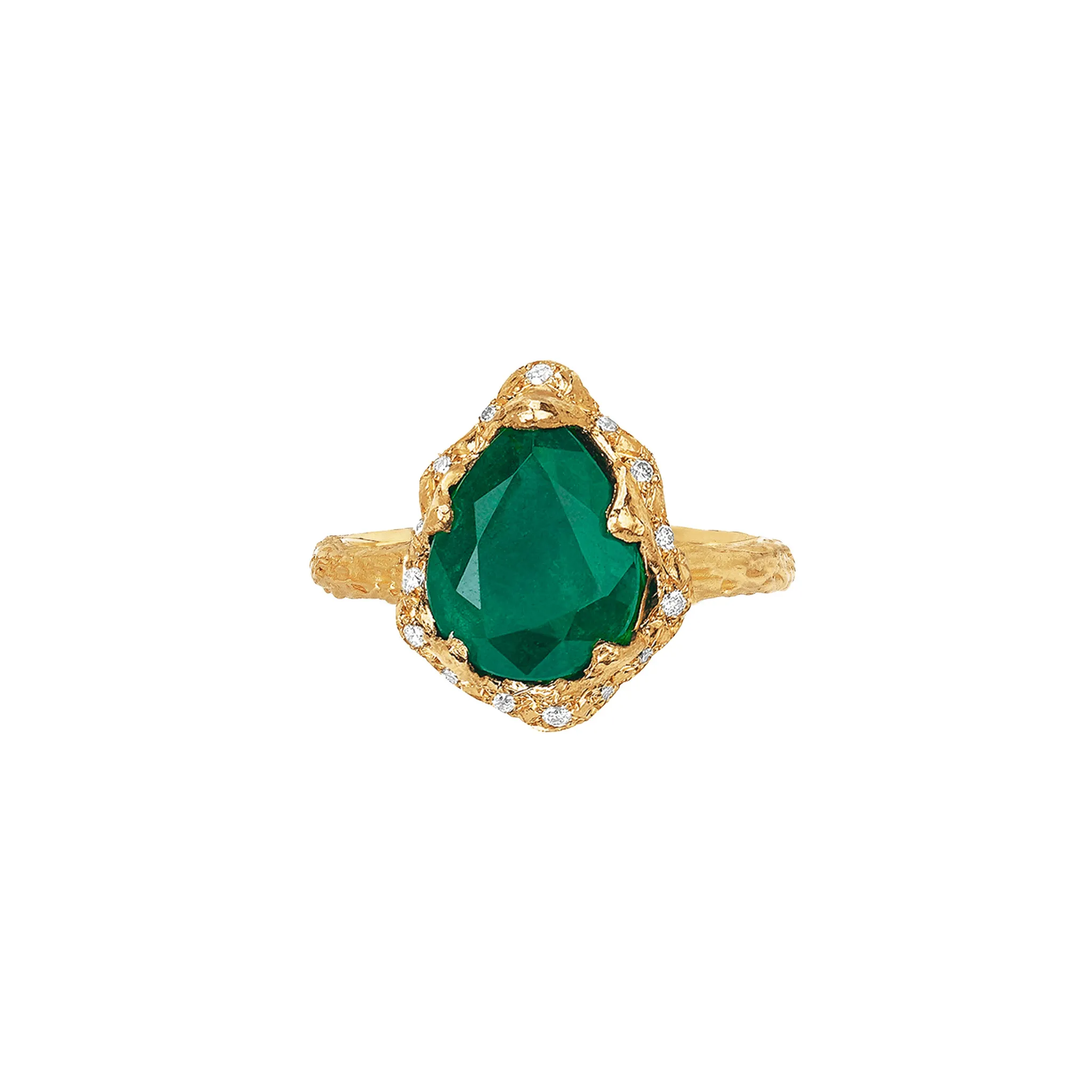 Baby Queen Water Drop Zambian Emerald Ring with Sprinkled Diamonds | Ready to Ship