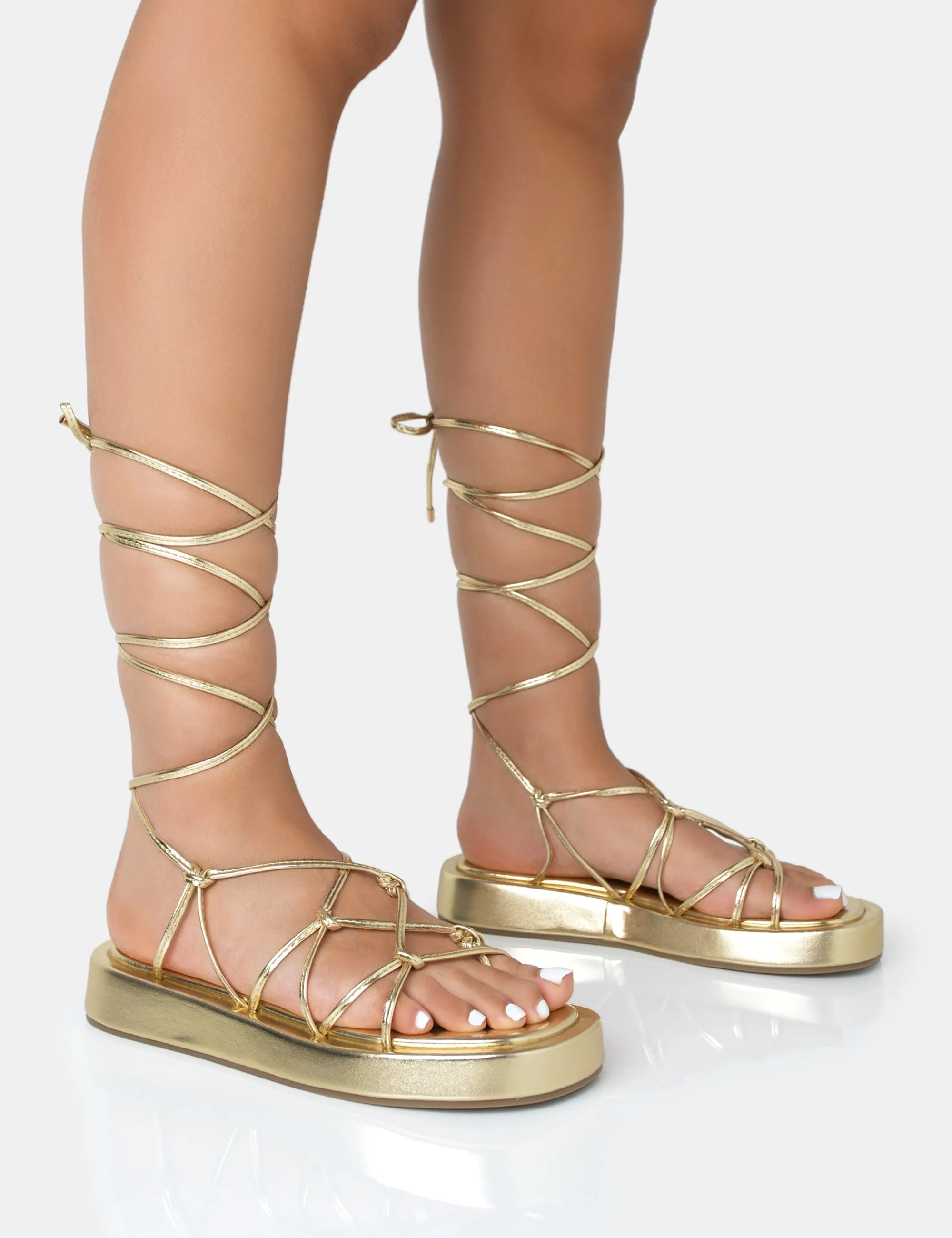 Babygirl Gold Flatform Lace Up Sandals