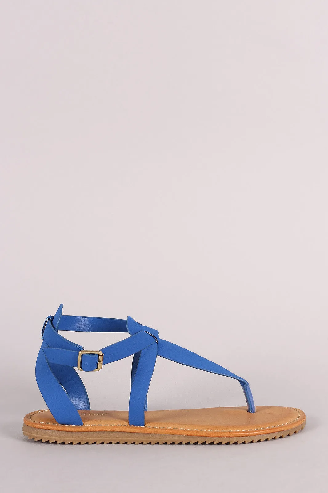 Bamboo Nubuck Lug Sole Crisscross Ankle Strap Thong Flat Sandal