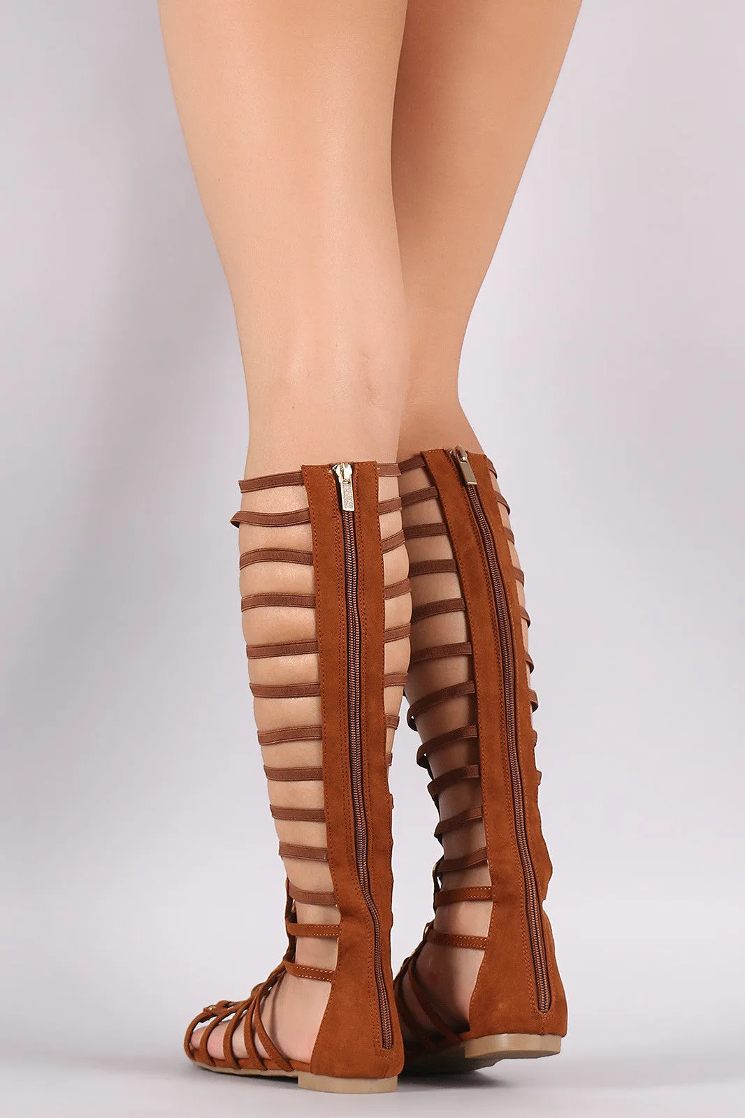 Bamboo Suede Strappy Studded Lace-Up Gladiator Sandal