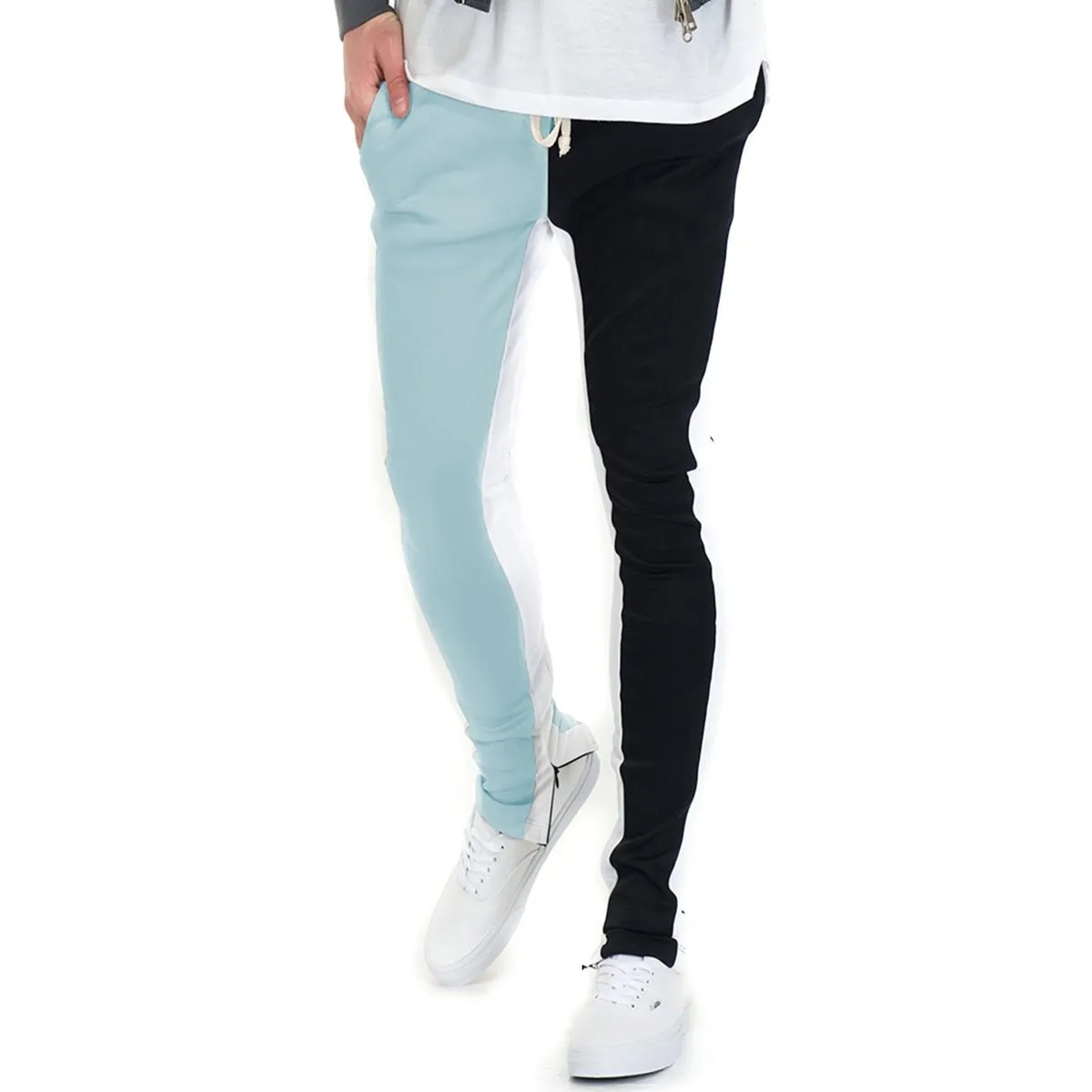 Black & Sky Blue Split Track Pants