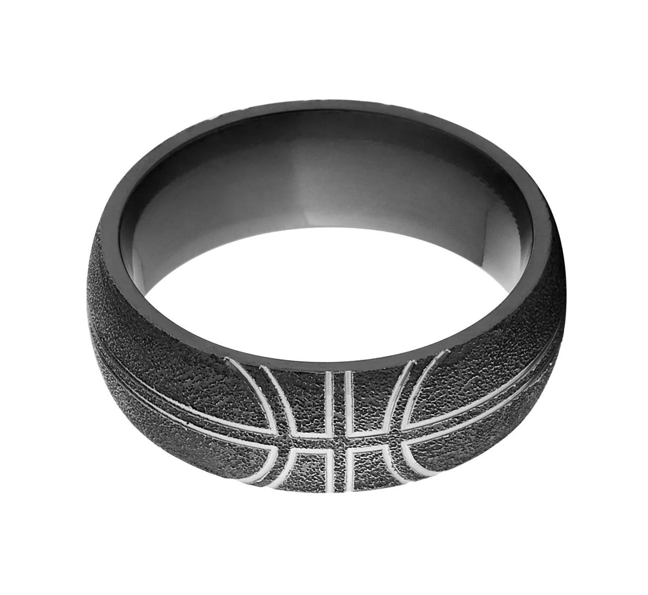 Black Zirconium Textured Basketball Ring - Men's Wedding Ring