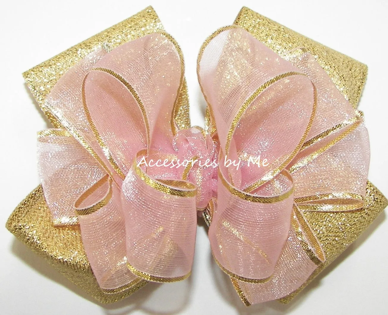 Blush Pink Gold Organza Metallic Bow Socks