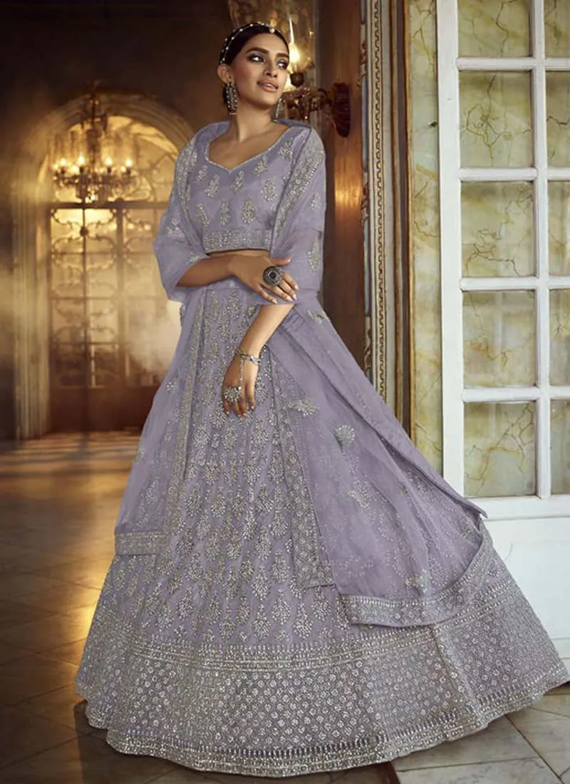 Charming Grey Zarkan Dori Soft Net Panelled Lehenga Choli Set