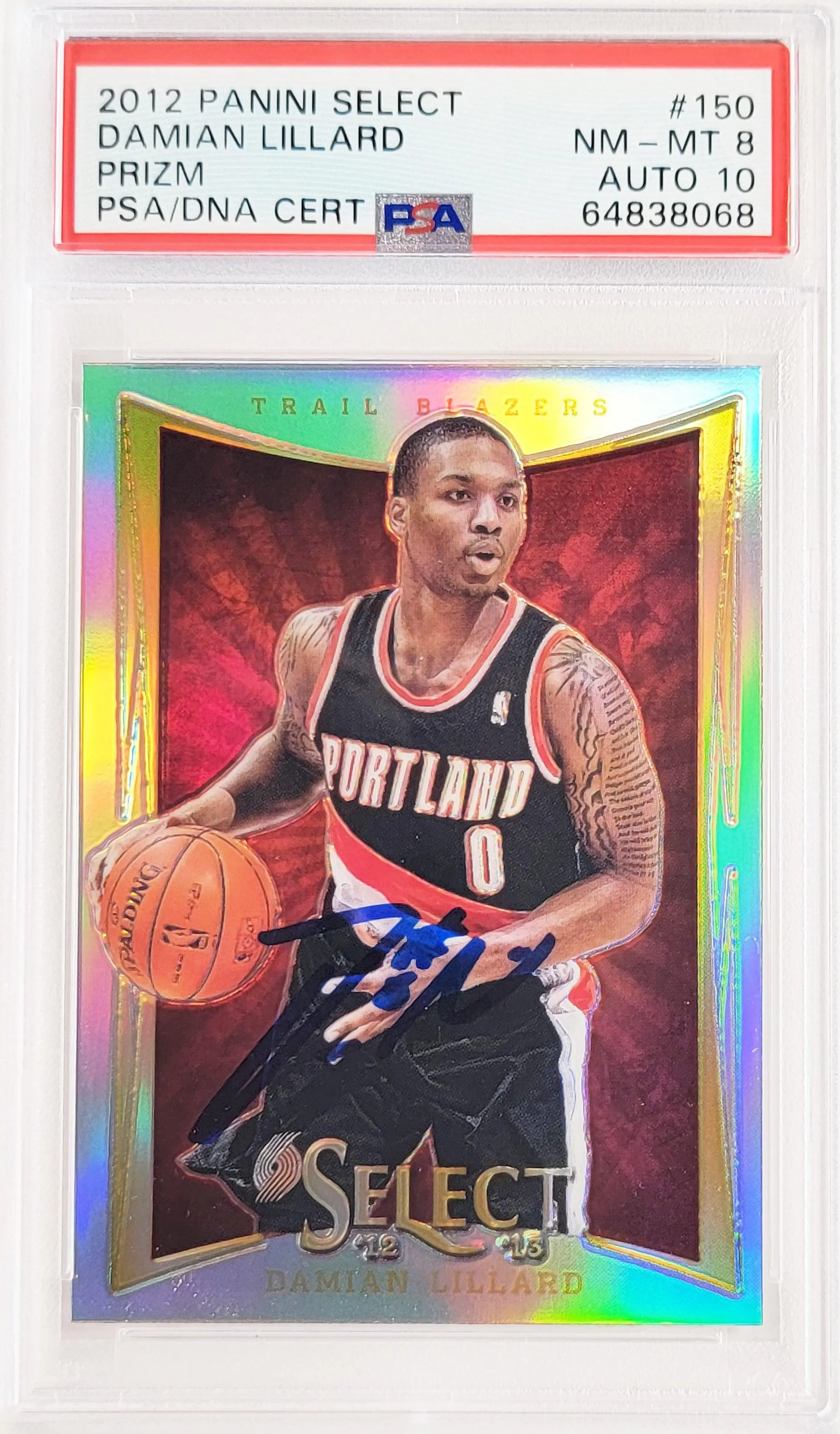 Damian Lillard Autographed 2012 Panini Select Silver Prizm Rookie Card #150 Portland Trail Blazers PSA 8 Auto Grade Gem Mint 10 On Card PSA/DNA #64838068