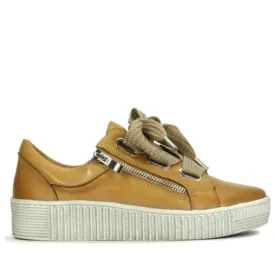 EOS Jovi Leather Trainer Tan Lace Up with Zip