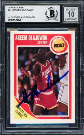 Hakeem Olajuwon Autographed 1989-90 Fleer Card #61 Houston Rockets Auto Grade Gem Mint 10 Beckett BAS #14128325