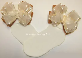 Ivory Gold Organza Satin Bow Socks