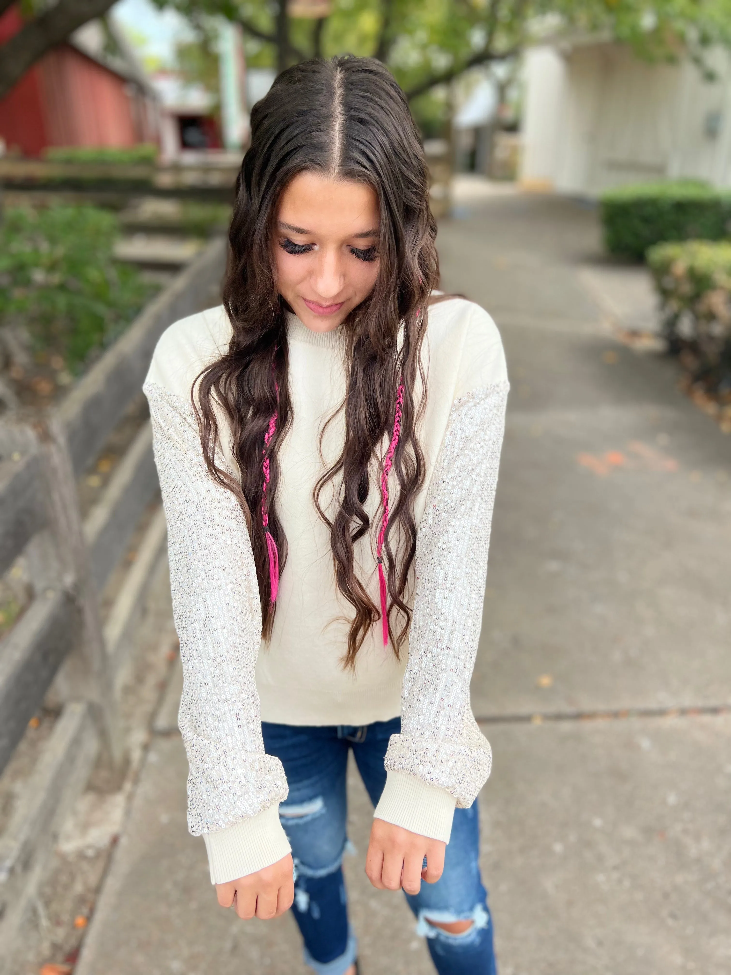 Keep It Up Sequin Sleeve Sweater