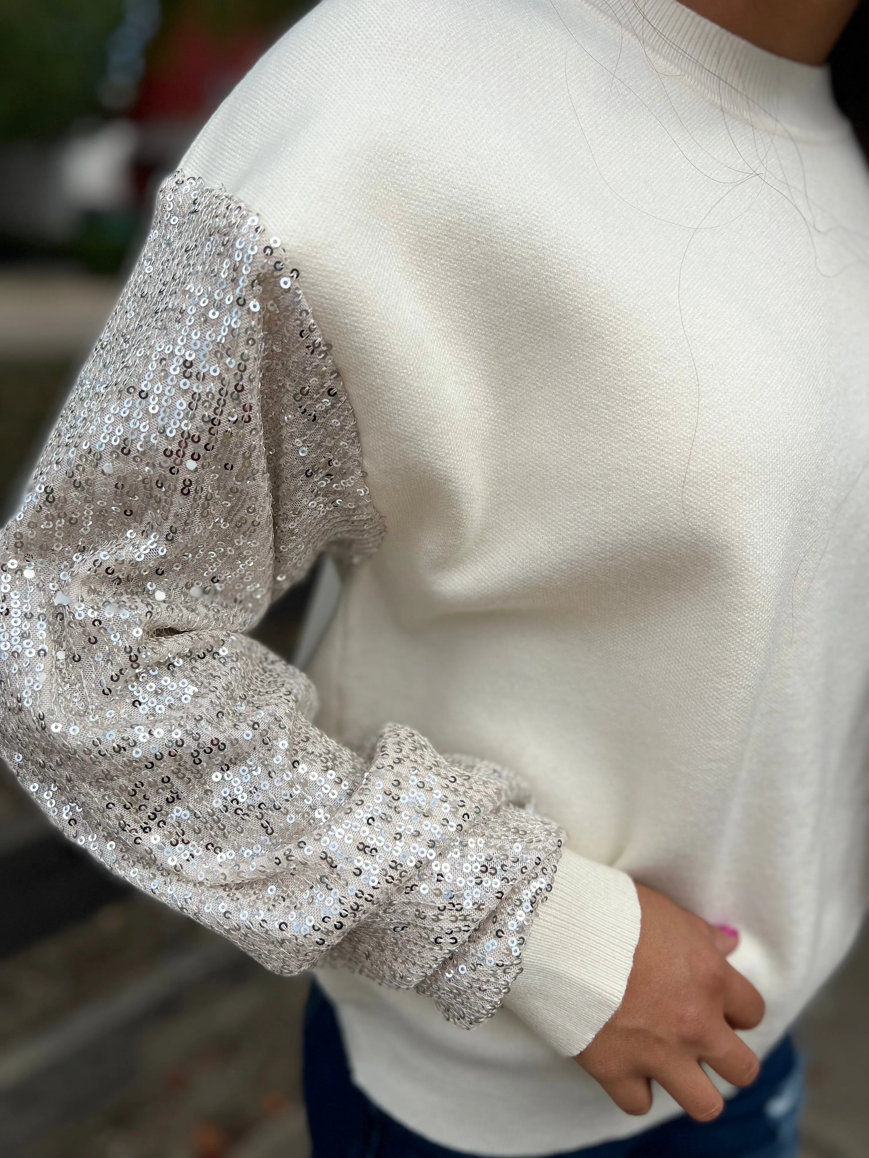 Keep It Up Sequin Sleeve Sweater