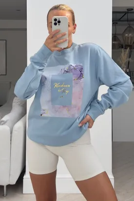 kindness is key baby blue printed sweater