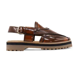 Laron - Men's Tan Brown Box Leather High Shine Sandal