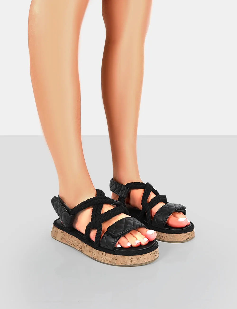 Miami Black Rope Flatform Lace Up Sandals