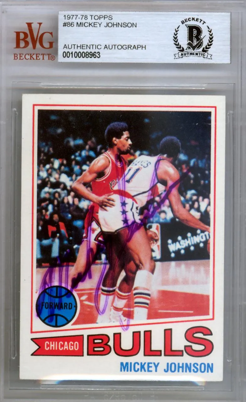 Mickey Johnson Autographed 1977 Topps Card #86 Chicago Bulls Beckett BAS #10008963