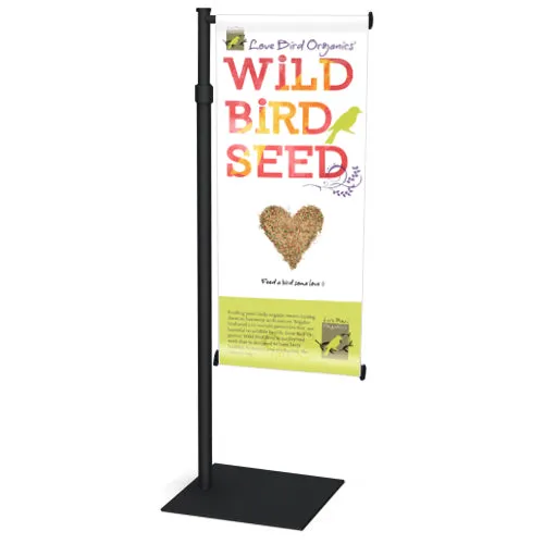 Mini Countertop Sign Stand for 6" Wide Banner | Holds One Vertical  Banner on Telescopic Pole 24" to 42"