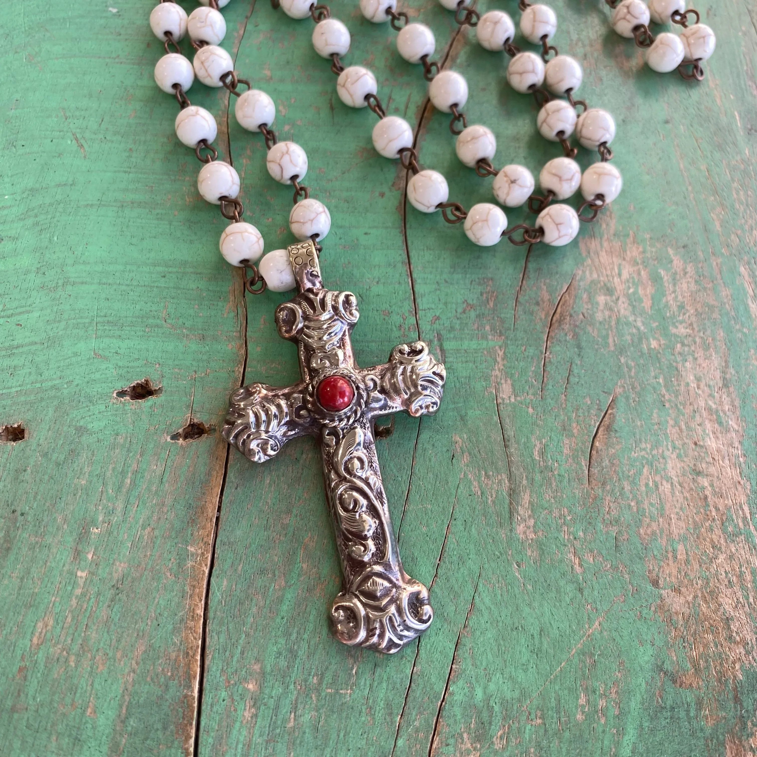 Natural Howlite Cross Necklace