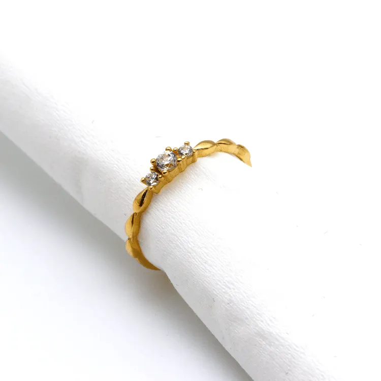 Real Gold 3 Stone Drop Ring 0534 (Size 8) R1912