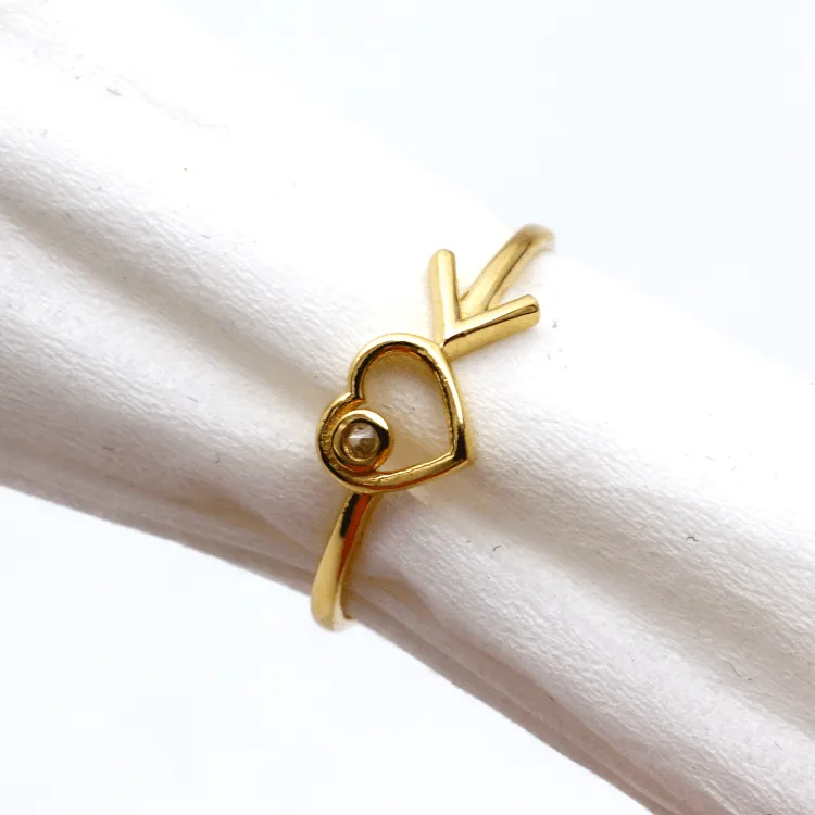 Real Gold Arrow Heart Ring 0592 (Size 9) R2057