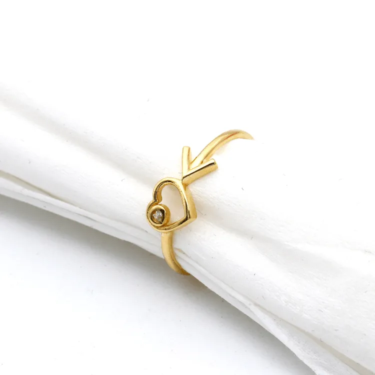 Real Gold Arrow Heart Ring 0592 (Size 9) R2057