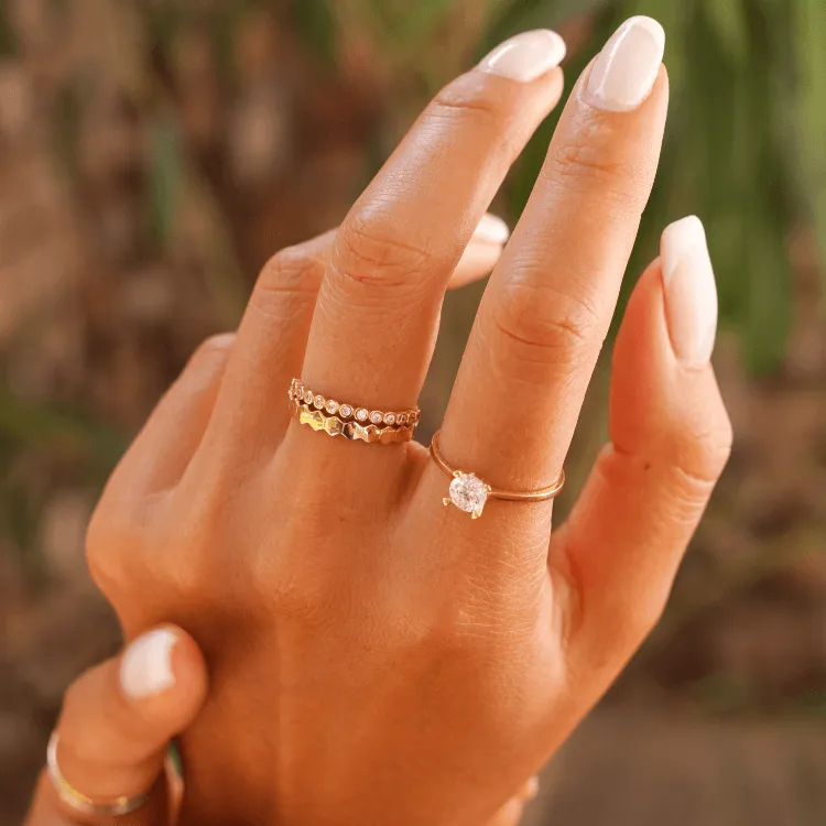 Real Gold Hexagon Ring 0400 (Size 5) R1748