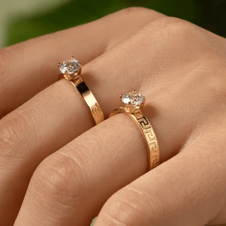 Real Gold Maze Hoop Solitaire Ring 0665 (SIZE 9) R2527