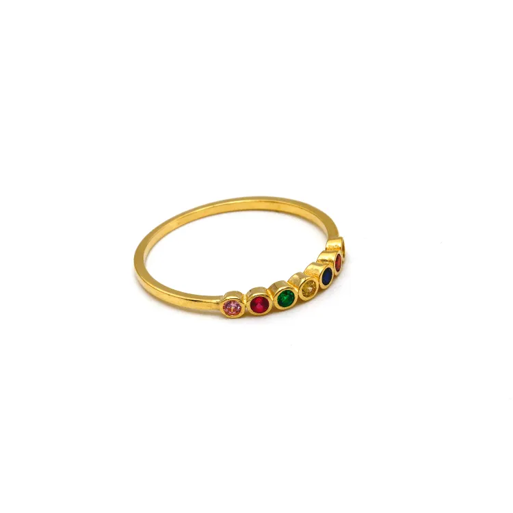 Real Gold Multi Color Stone Round Gold Ring CR 5603 (SIZE 9) R2322