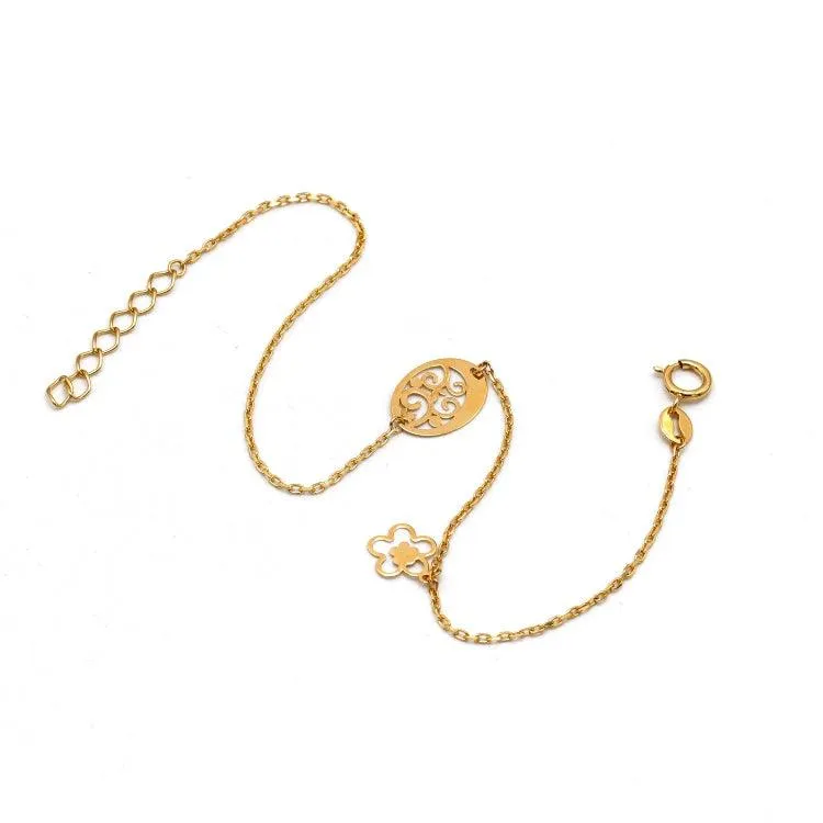 Real Gold Oval Flower with Dangler Flower Bracelet, Adjustable Size - Model 0696 BR16935