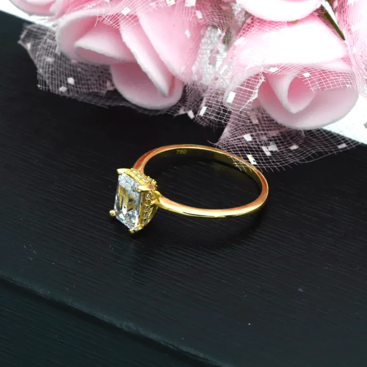 Real Gold Rectangle Side Stone Engagement and Wedding Ring 0206 (SIZE 6.5) R2208