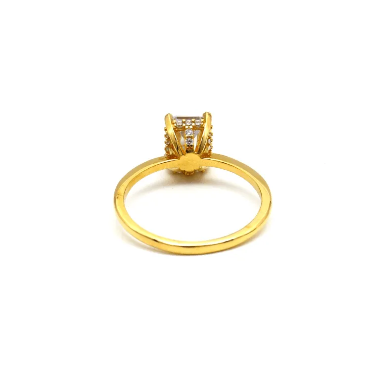 Real Gold Rectangle Side Stone Engagement and Wedding Ring 0206 (SIZE 6.5) R2208