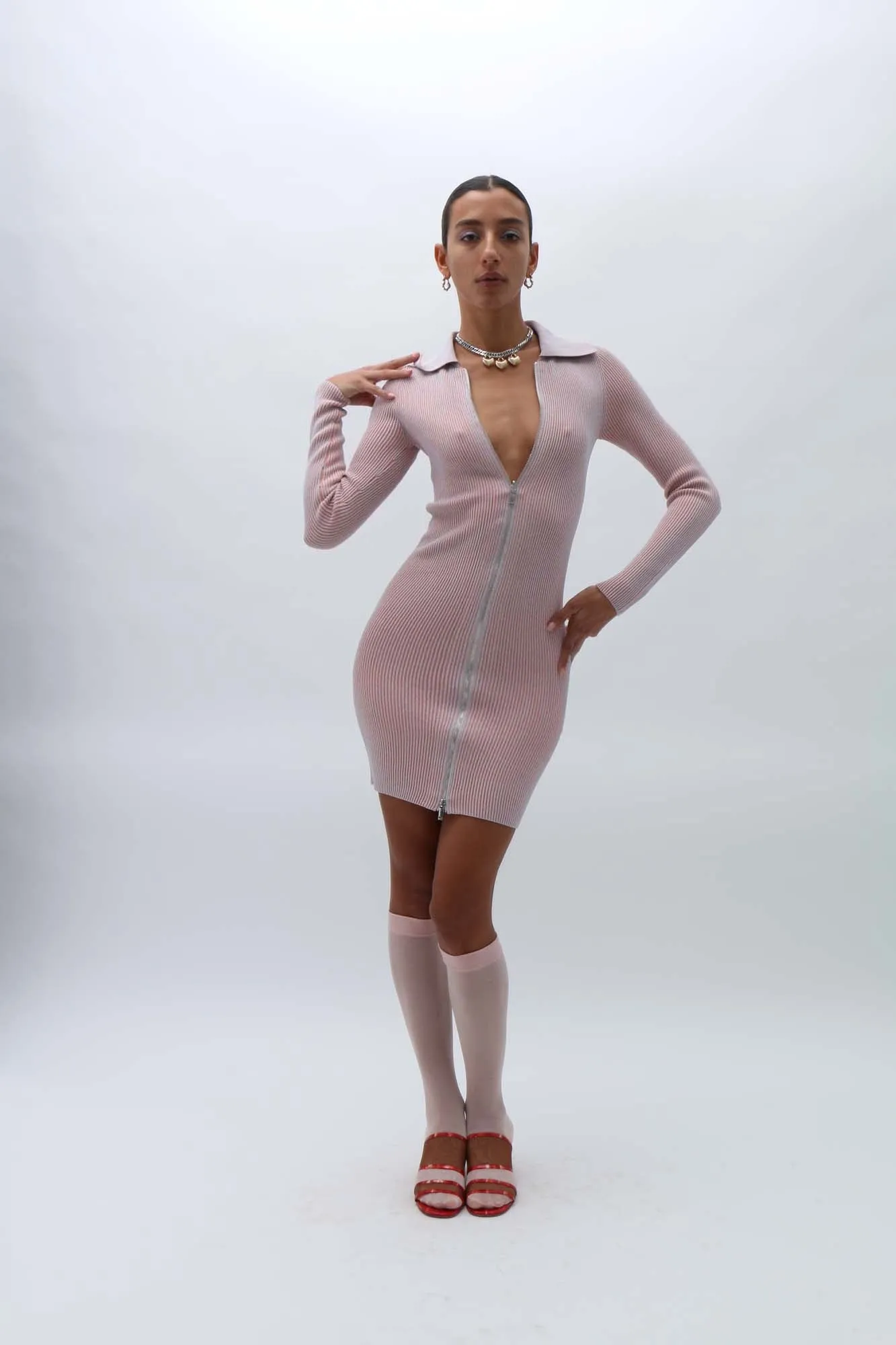 Salmon Zip Polo Dress