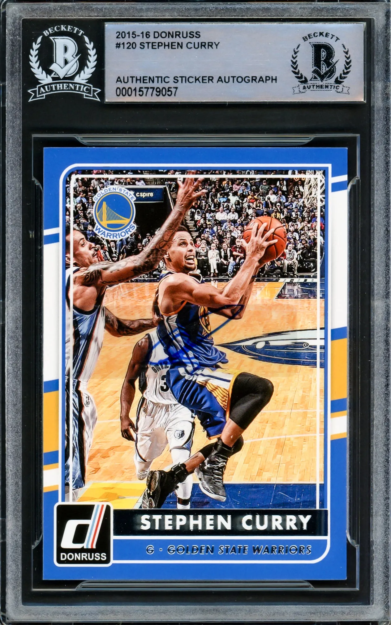 Stephen Curry Autographed 2015-16 Donruss Card #120 Golden State Warriors Beckett BAS Stock #216839