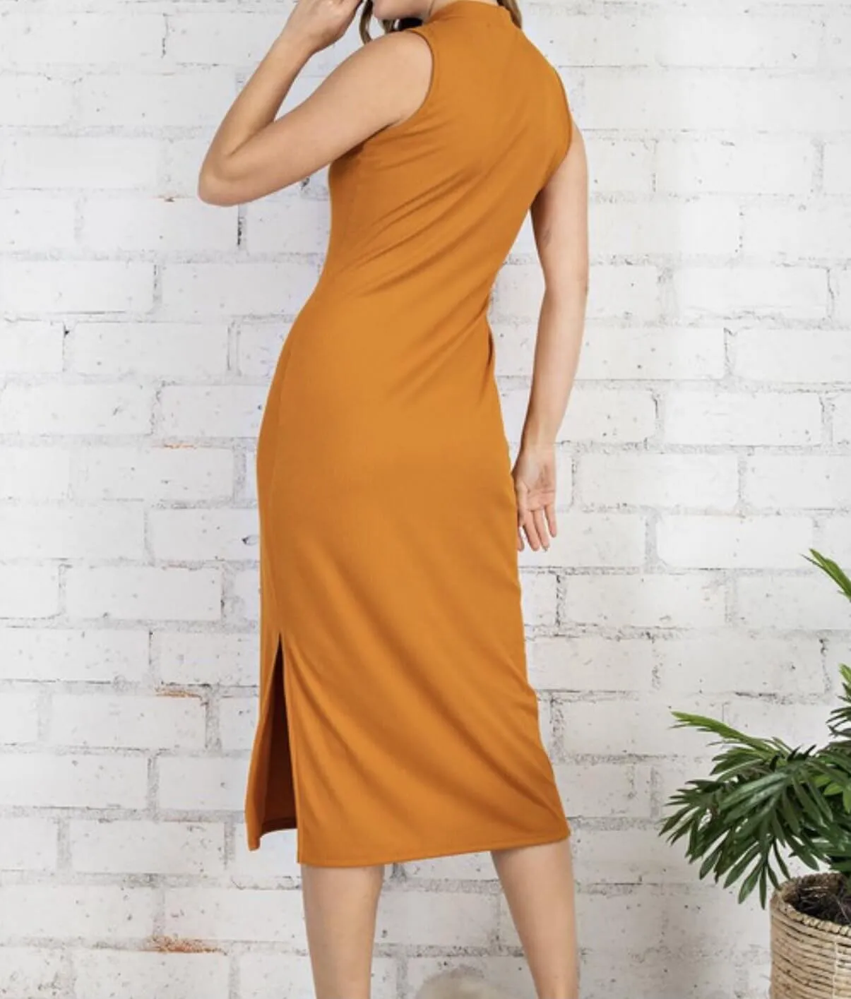 The Cara Dress: V Neck Ribbed Midi Dress