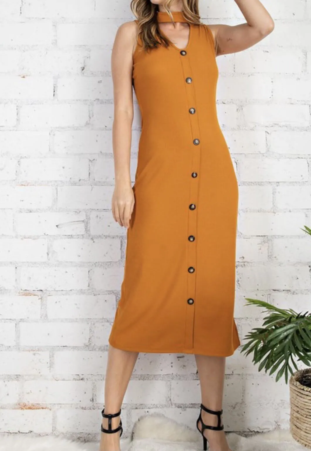 The Cara Dress: V Neck Ribbed Midi Dress