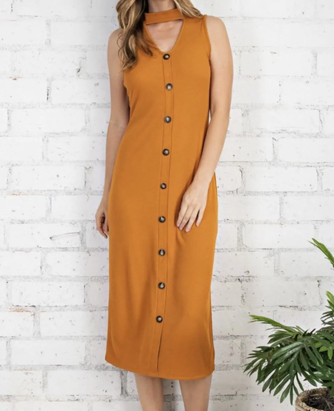 The Cara Dress: V Neck Ribbed Midi Dress