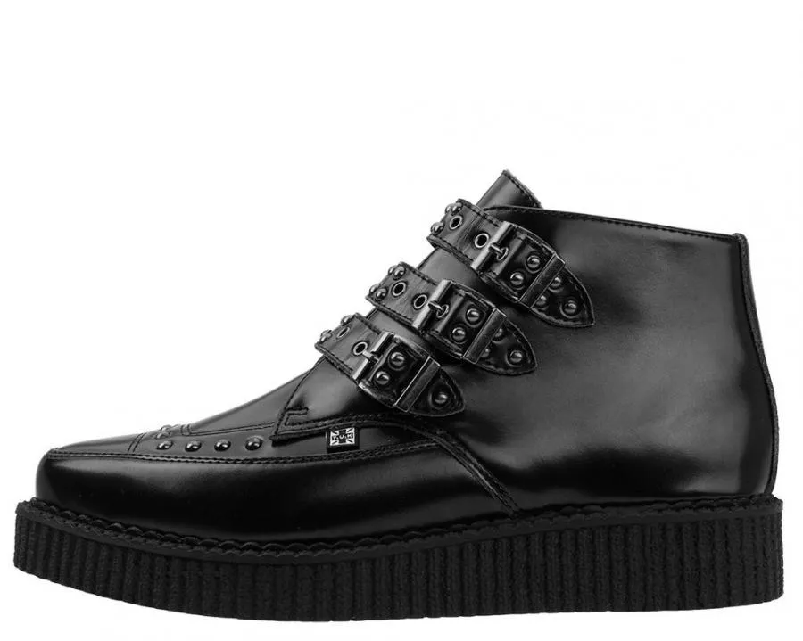 T.U.K BLACK LEATHER/STUD POINTED 3BUCKLE CRPR