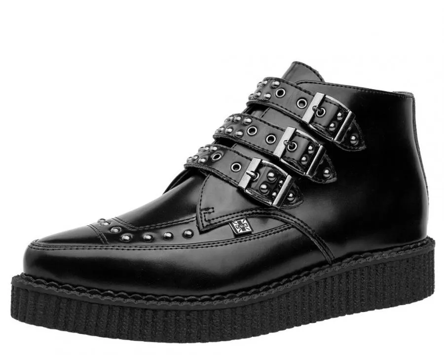 T.U.K BLACK LEATHER/STUD POINTED 3BUCKLE CRPR