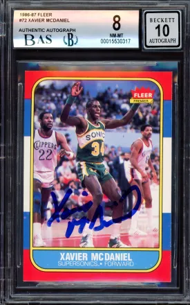 Xavier McDaniel Autographed 1986-87 Fleer Rookie Card #72 Seattle SuperSonics BGS 8 Auto Grade Gem Mint 10 Beckett BAS #15530317